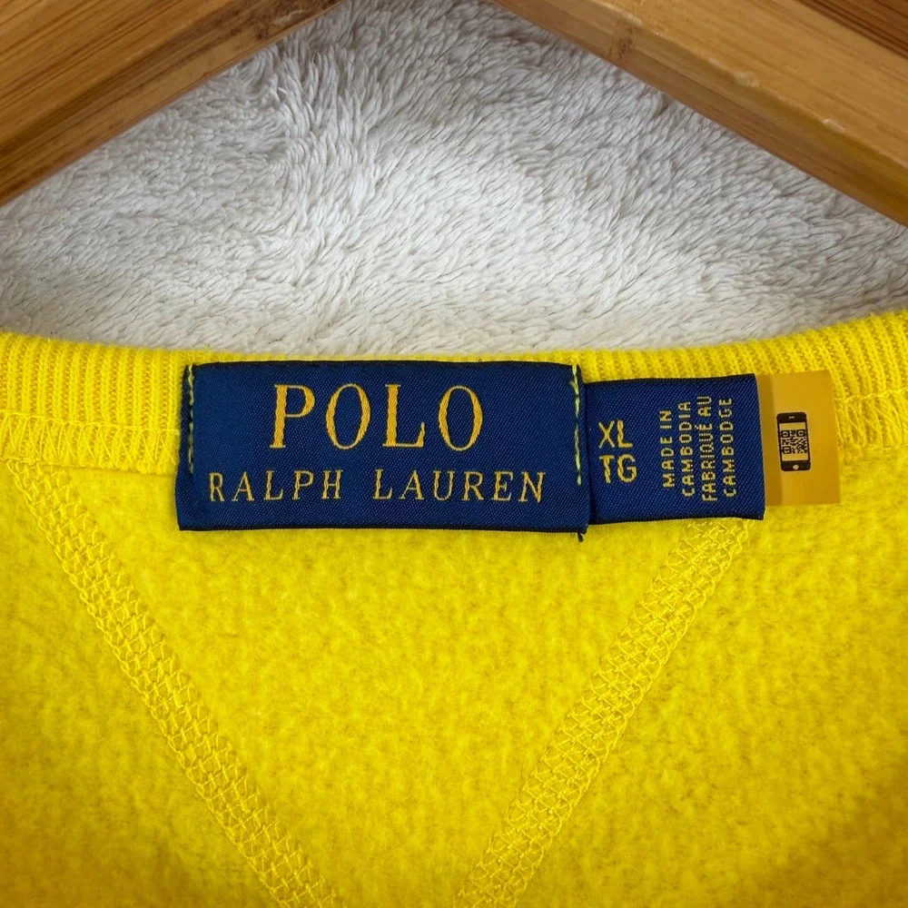 Polo Ralph Lauren Mens XL Yellow Crewneck Sweatshirt Blue Pony Fleece Pullover